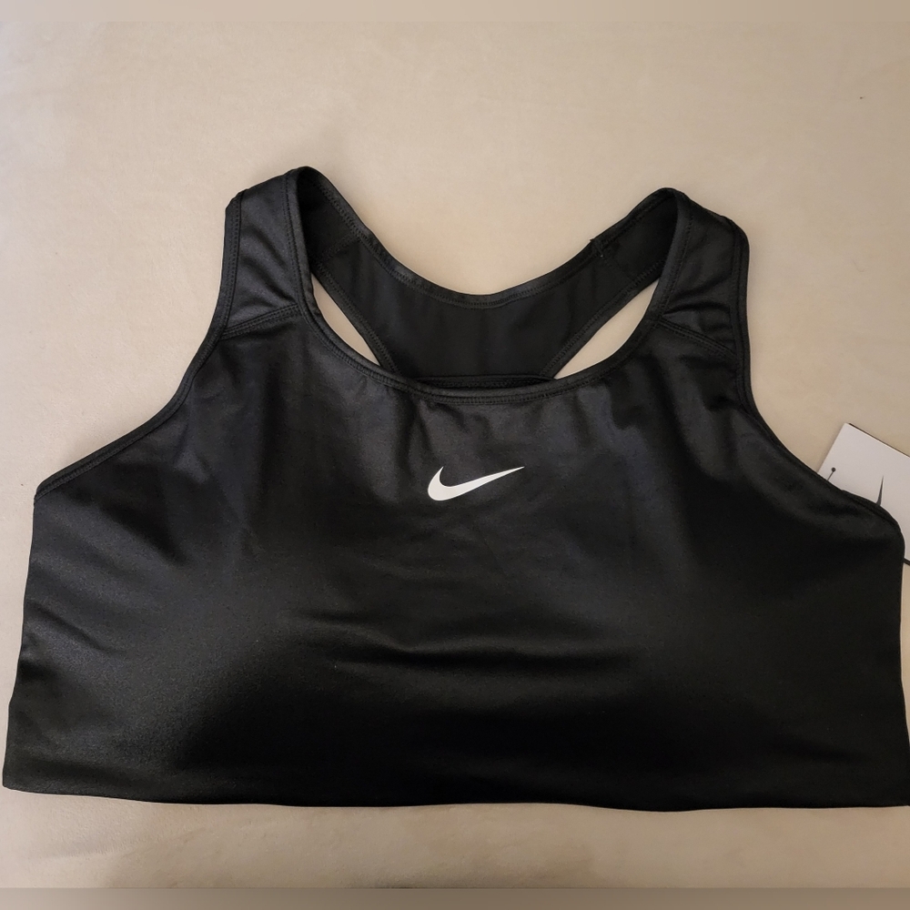 Nike Black Sports Bra with White Swoosh T-021.